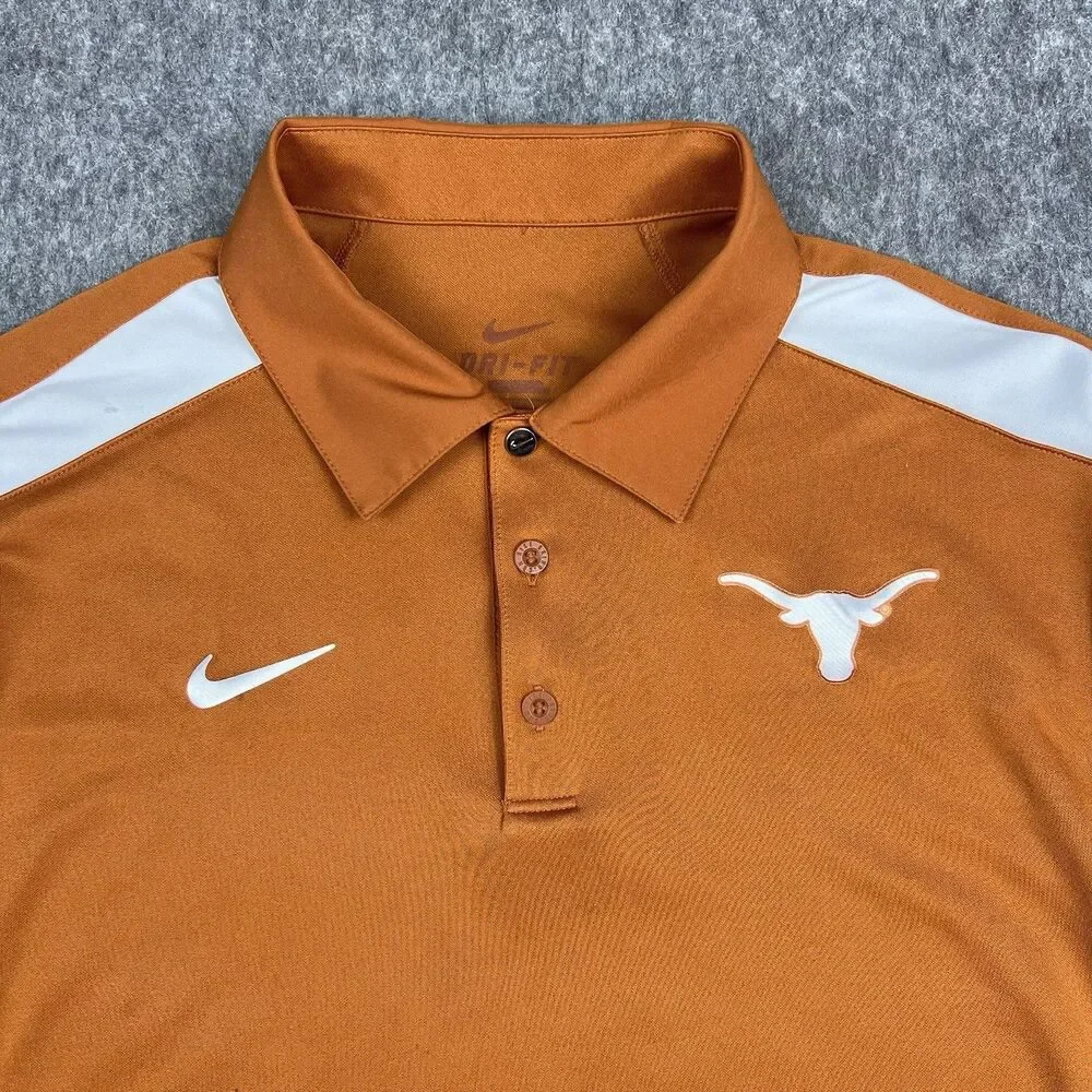 Nike Men's Texas Longhorns Polo Shirt Dri-Fit Orange Short Sleeve Golf Size M